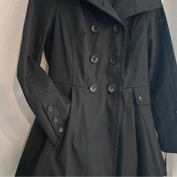 Calvin Klein Petite trench coat hooded double breasted skirted raincoat - Picture 3 of 16